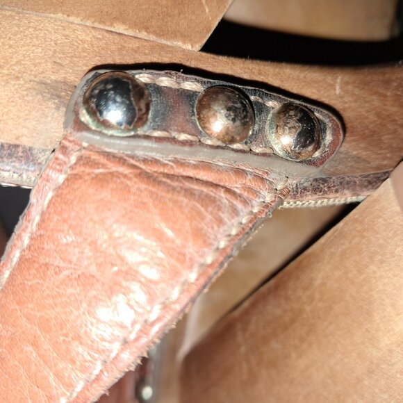 Old School Vintage Coach Size 10 Wooden Heel Strap Platforms in British Tan - Picture 9 of 14